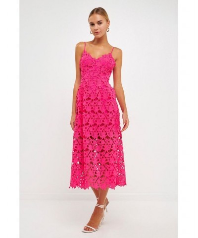 Women's Lace Cami Midi Dress Fuchsia $37.40 Dresses