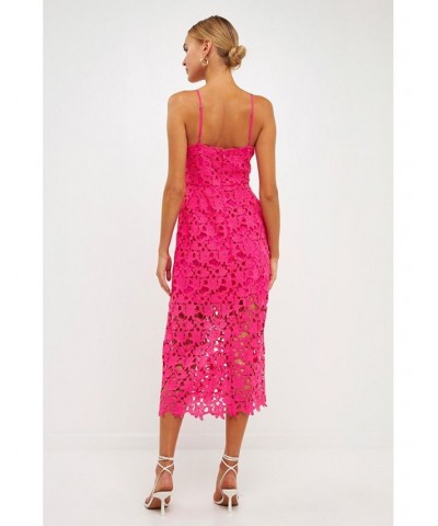 Women's Lace Cami Midi Dress Fuchsia $37.40 Dresses