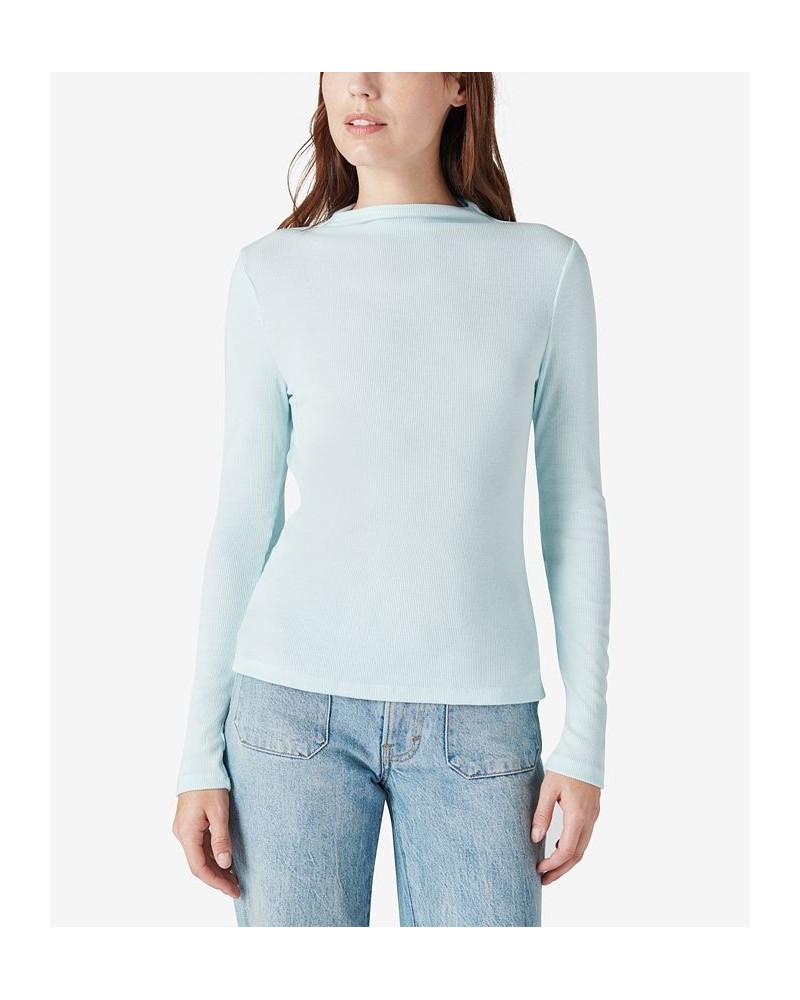 Ribbed Long-Sleeve Top Blue Glow $18.42 Tops