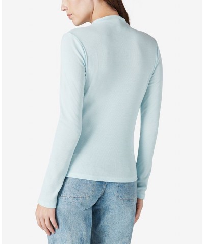 Ribbed Long-Sleeve Top Blue Glow $18.42 Tops