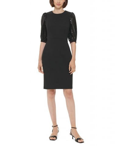 Sequined Puff-Sleeve Sheath Dress Black/Black $26.70 Dresses