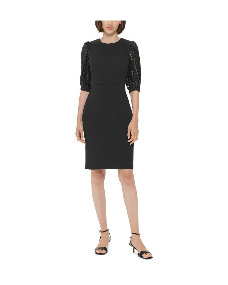 Sequined Puff-Sleeve Sheath Dress Black/Black $26.70 Dresses