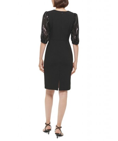 Sequined Puff-Sleeve Sheath Dress Black/Black $26.70 Dresses