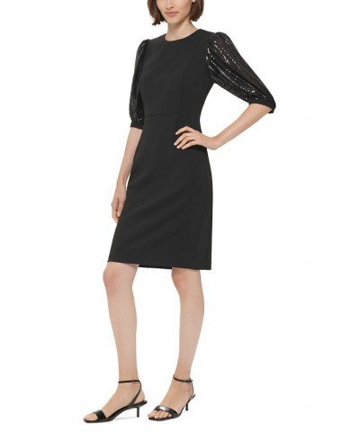 Sequined Puff-Sleeve Sheath Dress Black/Black $26.70 Dresses