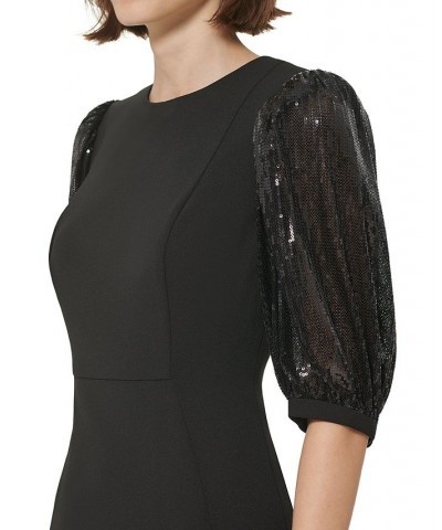 Sequined Puff-Sleeve Sheath Dress Black/Black $26.70 Dresses