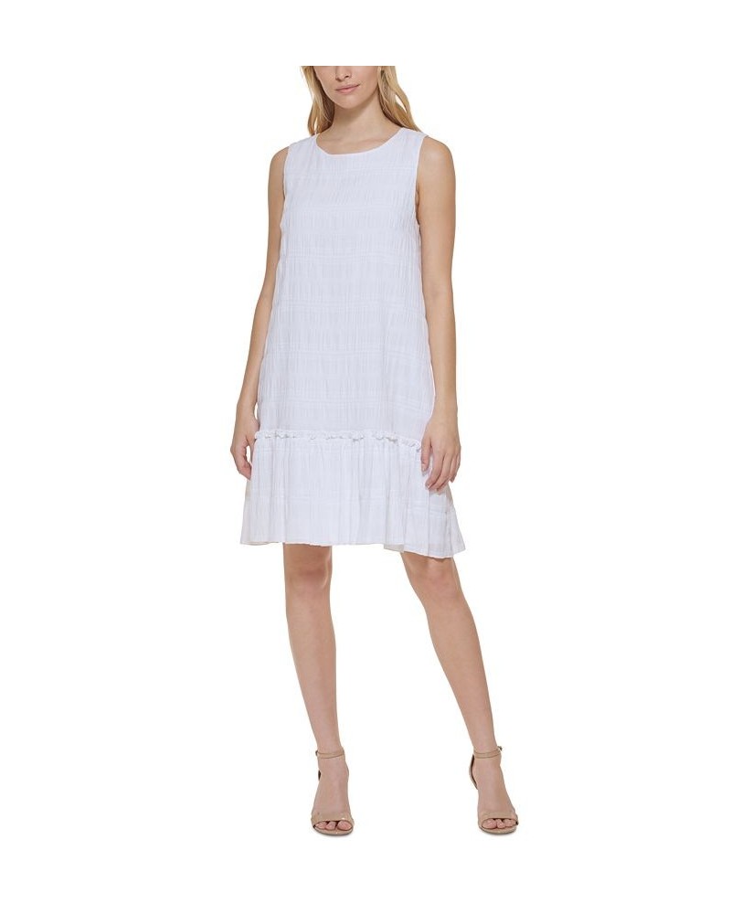 Women's Textured Ruffled-Hem Sleeveless Swing Dress Bright White $65.56 Dresses