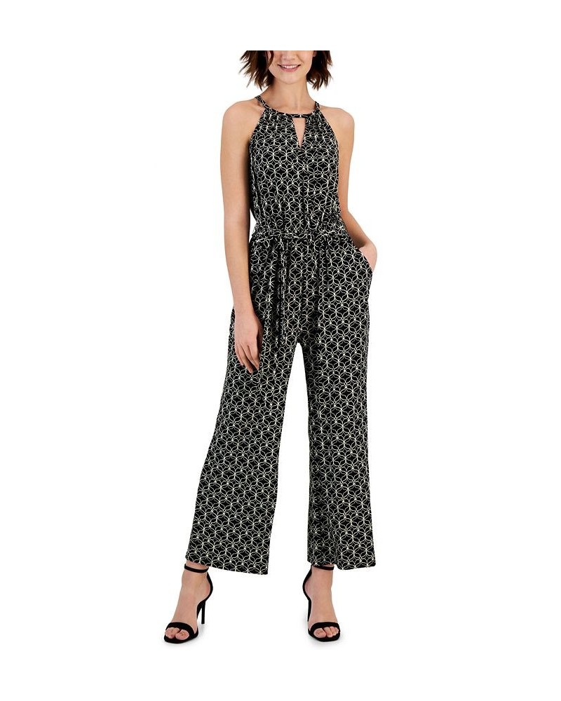 Women's Tie-Waist Halter Jumpsuit Black & Ivory Geometric $27.72 Pants