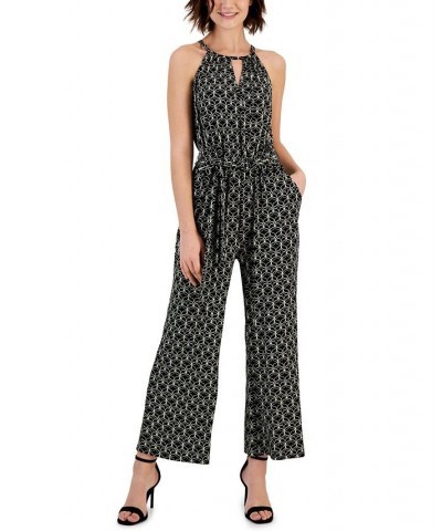 Women's Tie-Waist Halter Jumpsuit Black & Ivory Geometric $27.72 Pants