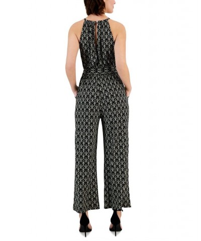 Women's Tie-Waist Halter Jumpsuit Black & Ivory Geometric $27.72 Pants