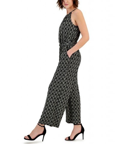 Women's Tie-Waist Halter Jumpsuit Black & Ivory Geometric $27.72 Pants