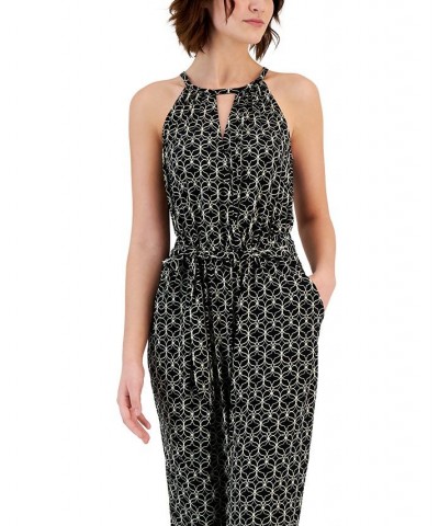 Women's Tie-Waist Halter Jumpsuit Black & Ivory Geometric $27.72 Pants