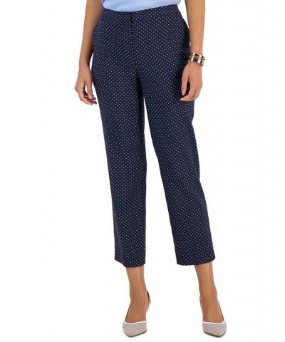 Women's Stretch-Jacquard Polka-Dot Straight-Leg Cropped Pants Kasper Navy Multi $29.69 Pants